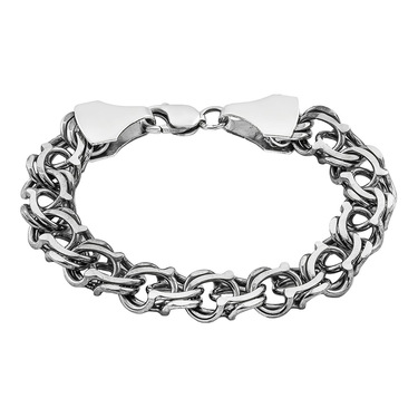 Толстый серебряный мужской браслет, плетение Арабский Бисмарк с чернением, ширина 1,3 см