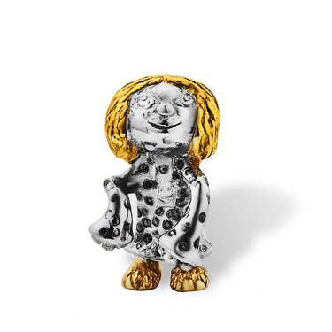 Серебряная фигурка на рюмку домовенок Кузя, родий, позолота