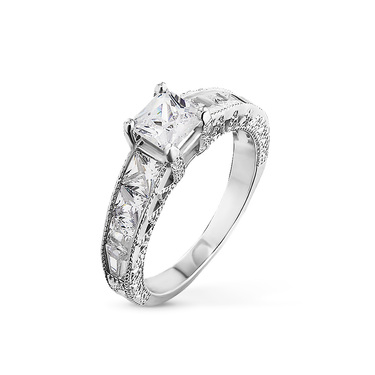 Серебряное помолвочное женское кольцо с квадратными вставками-фианитами