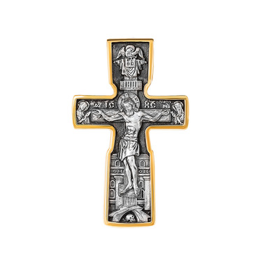 Серебряный мужской православный крест, чернение с позолотой