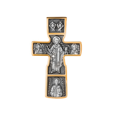 Серебряный мужской православный крест, чернение с позолотой