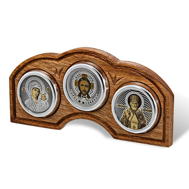 Серебряная иконка в автомобиль Казанская Божья матерь, Иисус, Николай Чудотворец, дерево