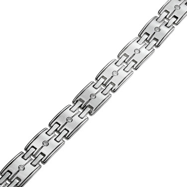 Серебряный браслет, полужесткое плетение, с белым фианитом, ширина 1 см