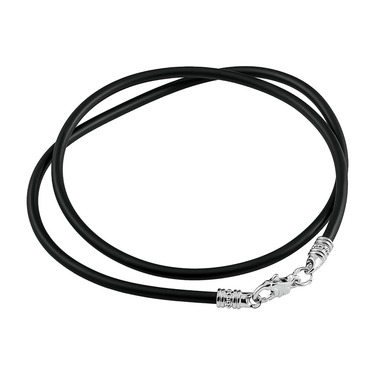 Ювелирный шнурок Гайтан черный, Каучук 3 мм с серебряным замком, Родирование