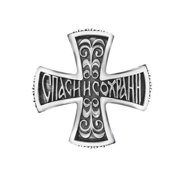 Серебряный Мальтийский крест, с золотыми накладками и чернением, вставка гранат, циркон