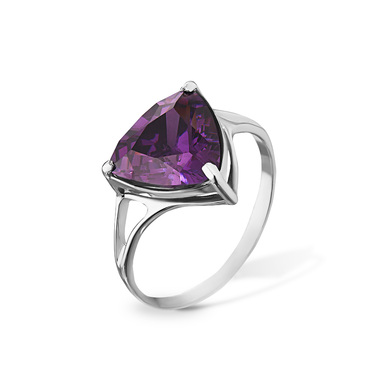 Серебряное женское кольцо с фиолетовым фианитом, родий