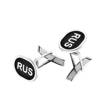 Серебряные запонки мужские RUS, с черной эмалью