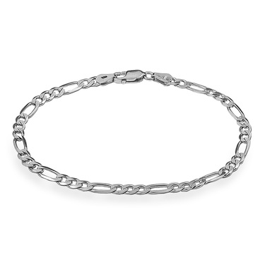 Серебряный браслет, плетение Картье (Фигаро) 3+1, родий, ширина 4 мм