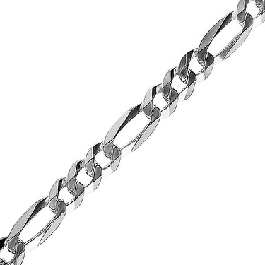 Серебряный браслет, плетение Картье (Фигаро) 3+1, родий, ширина 4 мм