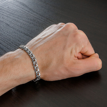 Серебряный браслет, плетение ручной Бисмарк, ширина 7,3 мм