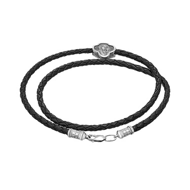 Ювелирный шнурок Гайтан черный, Натурал. кожа 4 мм с вставкой 