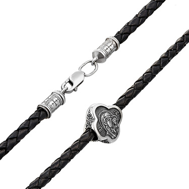 Ювелирный шнурок Гайтан черный, Натурал. кожа 4 мм с вставкой 