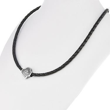 Ювелирный шнурок Гайтан черный, Натурал. кожа 4 мм с вставкой 