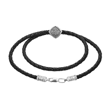 Ювелирный шнурок Гайтан черный, Натуральная плетеная кожа 4 мм с серебряным замком, Оксидирование