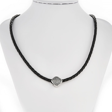 Ювелирный шнурок Гайтан черный, Натуральная плетеная кожа 4 мм с серебряным замком, Оксидирование