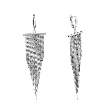 Серебряные длинные серьги люстры с подвесками-цепочками 