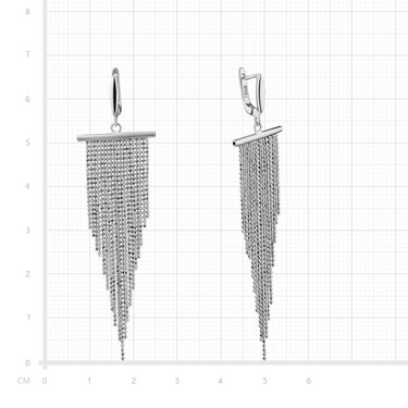 Серебряные длинные серьги люстры с подвесками-цепочками 