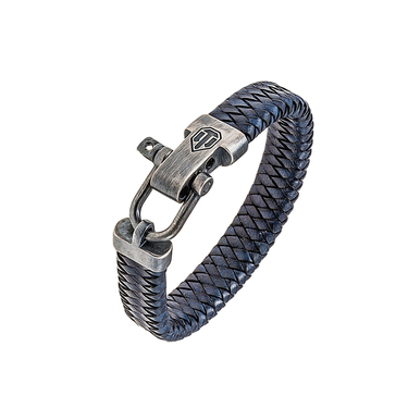 Браслет из плетеной кожи с серебряными вставками World of Tanks, покрытие оксидом