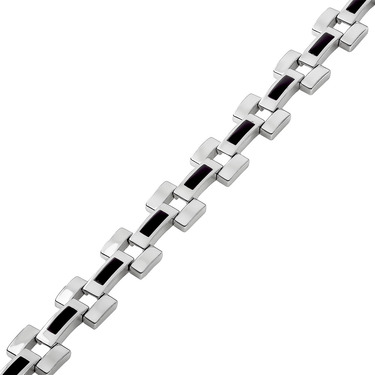 Серебряный браслет, полужесткое плетение, вставка оникс, ширина 1,1 см