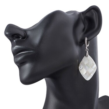 Перламутровые серьги ромбы, белые, мозаика