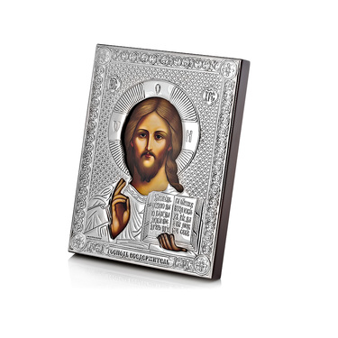 Православная икона Господь Вседержитель с посеребрением 14х18 см, серебро, гальваника
