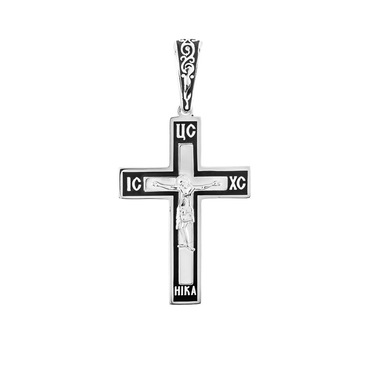 Серебряный мужской крест с черной эмалью