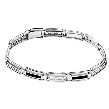 Серебряный браслет, полужесткое плетение, вставка оникс, ширина 0,9 см