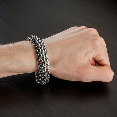 Серебряный браслет, плетение Питон / Каприз / Итальянка / Фараон / Американка, чернение, 1,8 см