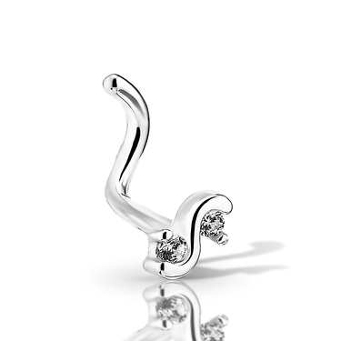 Серебряное украшение для пирсинга носа с фианитами, родий