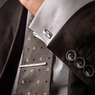 Серебряные запонки в рубашку, покрытие родием, со вставками из фианитов