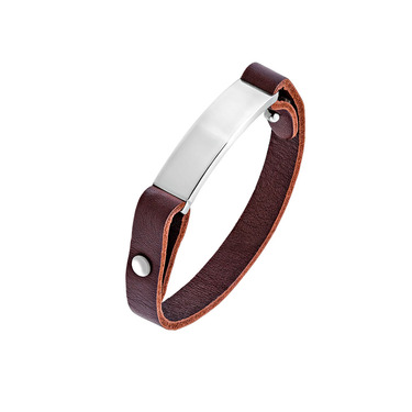 Браслет из коричневой кожи с серебряной вставкой, ширина 1,1 см