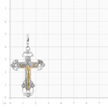 Серебряный православный крест, родий, позолота, фианиты