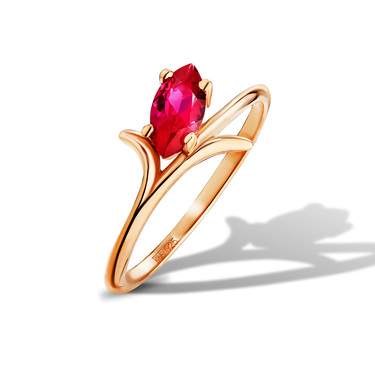 Серебряное женское кольцо с корундом, позолота