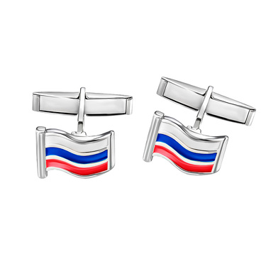 Серебряные запонки Флаг России - Триколор, эмаль