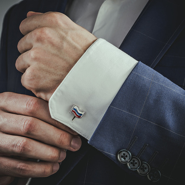 Серебряные запонки Флаг России - Триколор, эмаль