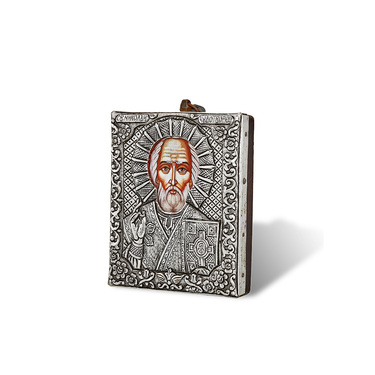 Православная икона Святой Николай Чудотворец, Антик, 11х13 см, серебро, гальваника