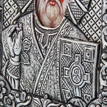 Православная икона Святой Николай Чудотворец, Антик, 11х13 см, серебро, гальваника