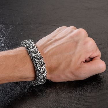 Серебряный браслет, плетение Рамзес, ручная работа, замок коробочка, ширина 1,7 см