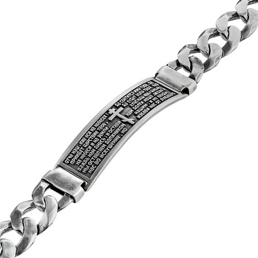 Серебряный мужской браслет, плетение Панцирь, вставка с молитвой 