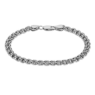 Серебряный мужской браслет, плетение Бисмарк ручной вязки с чернением, ширина 6 мм