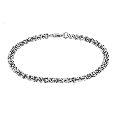 Серебряный браслет, плетение Бисмарк ручной вязки с чернением, ширина 4,7 мм