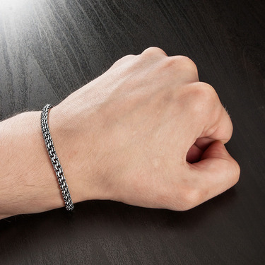 Серебряный браслет, плетение Бисмарк ручной вязки с чернением, ширина 4,7 мм