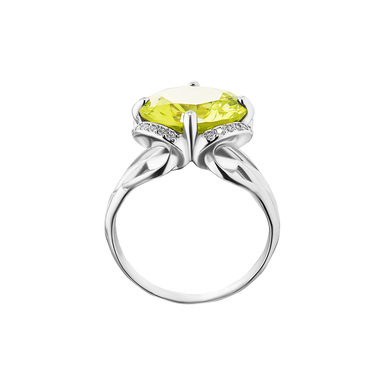 Серебряное женское кольцо с желтым фианитом, родий