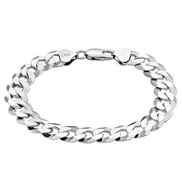 Серебряный мужской плоский браслет, плетение Панцирное, родий, ширина 1,1 см