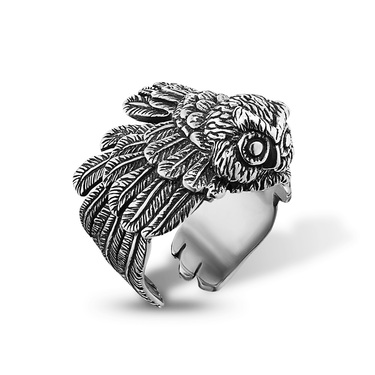 Серебряное кольцо Сова / Разъемное / Регулируемое / Не замкнутое / Безразмерное, чернение