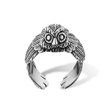 Серебряное кольцо Сова / Разъемное / Регулируемое / Не замкнутое / Безразмерное, чернение