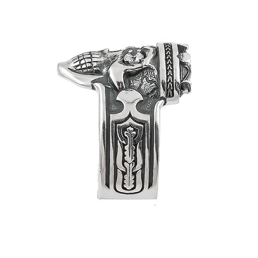 Мужское кольцо серебряное с чернением, Череп в короне, фианиты белые