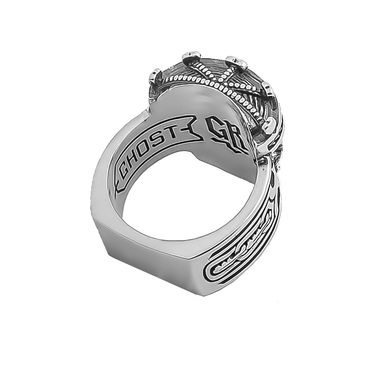 Мужское кольцо серебряное с чернением, Череп в короне, фианиты белые