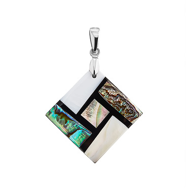 Серебряная подвеска с перламутром, ромб, мозаика