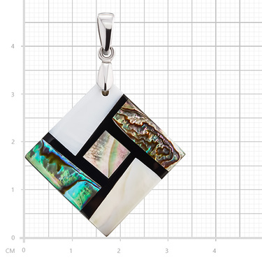 Серебряная подвеска с перламутром, ромб, мозаика